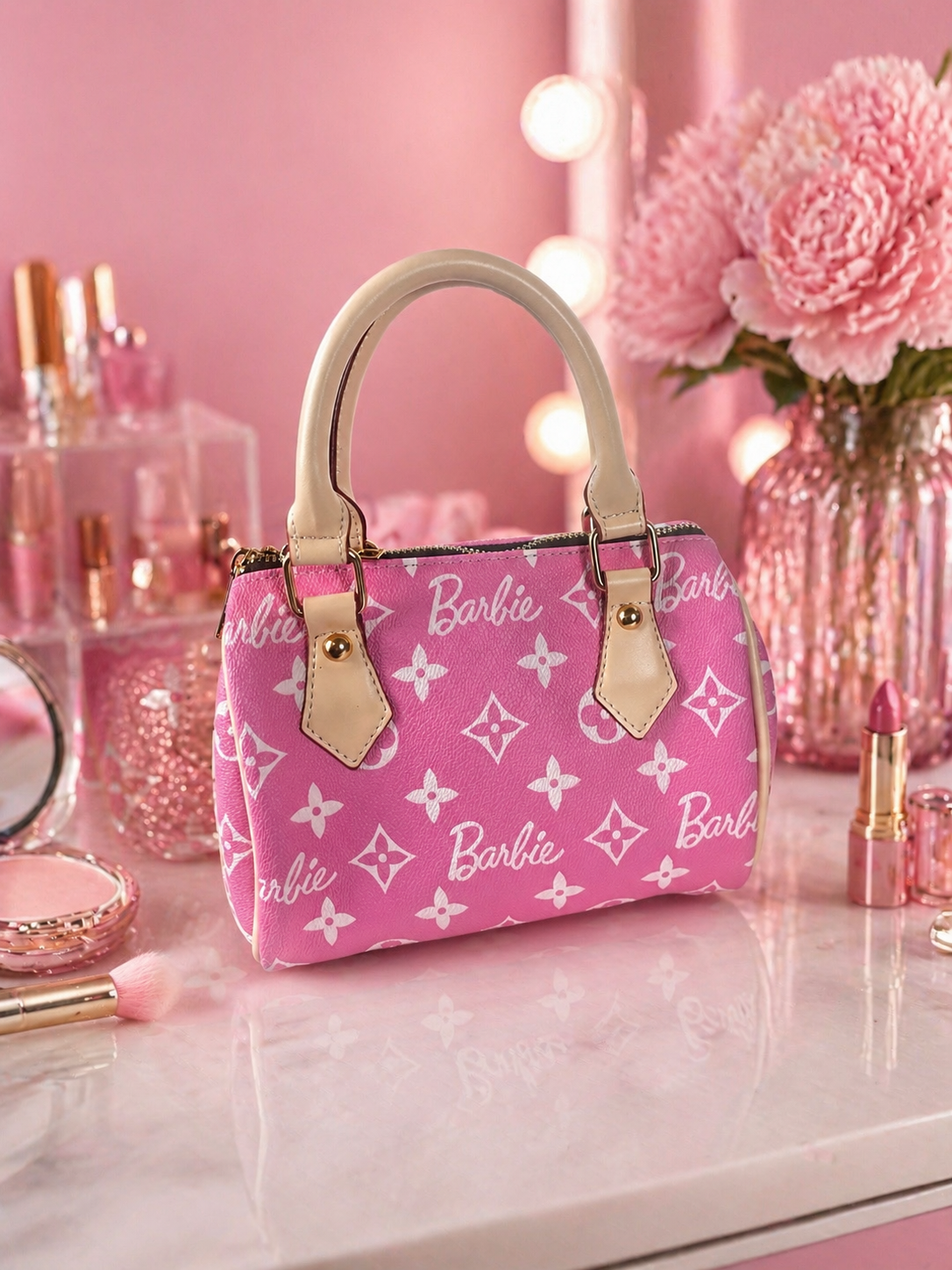 Pink Barbie Inspired Mini Handbag | Luxury Monogram Style Purse | Cute Glam Shoulder Bag