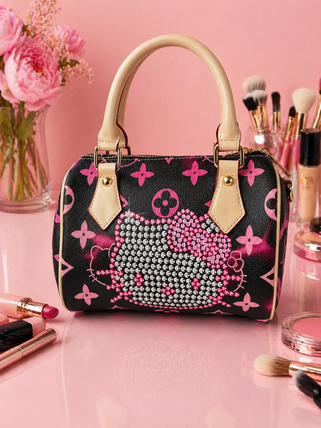 Luxury  Hello Kitty Mini Boston Bag – Pink & Black Designer Style Handbag ✨🖤💗