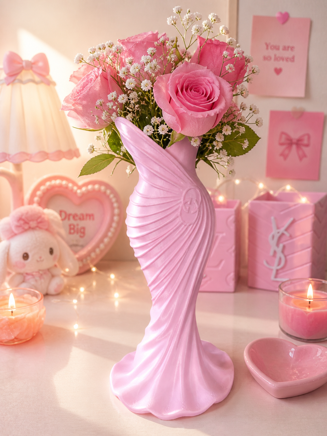 Powder Pink Elegant Dress Flower Vase