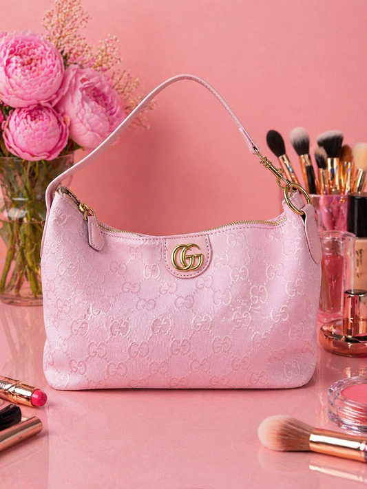 Pink GG Inspired Mini Shoulder Bag – Luxury Designer Style Handbag, Gold Hardware, Everyday Chic Purse