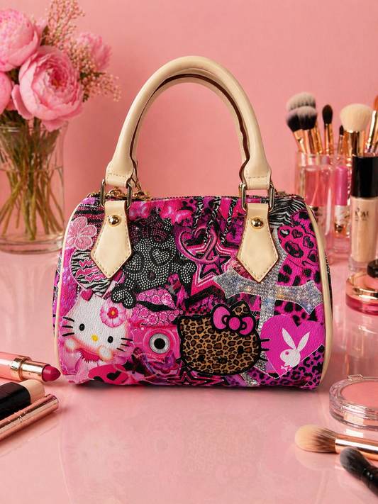 Hello Kitty Graffiti Mini Boston Bag – Pink Street Style Designer-Inspired Handbag 💖🖤✨